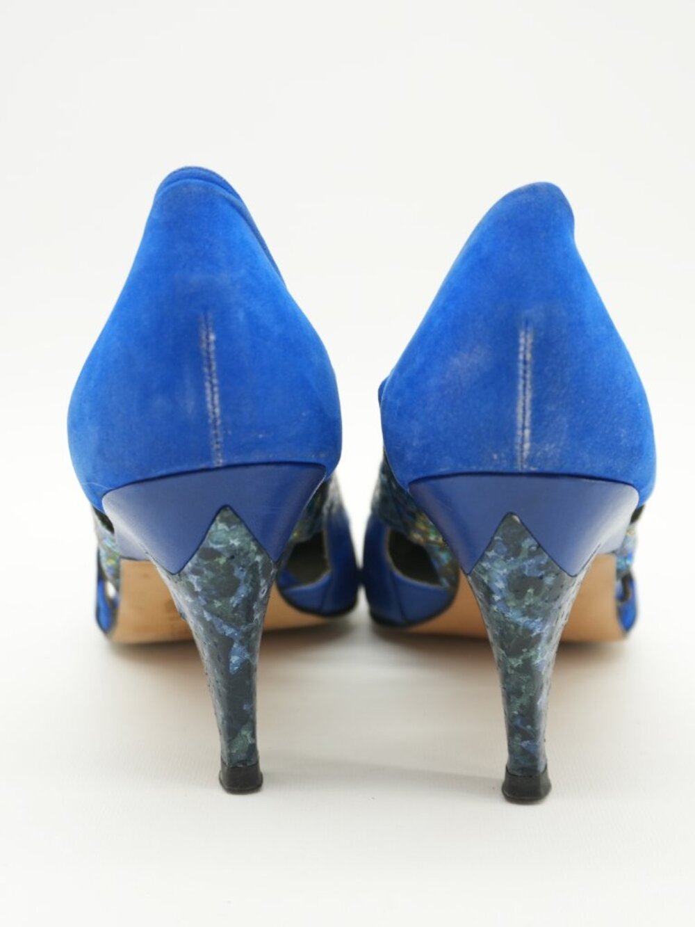 Heels Size 9 Blue Snakeskin Vintage Python Cut Out 80s Italy Pointed Toe Pumps - Picture 9 of 16